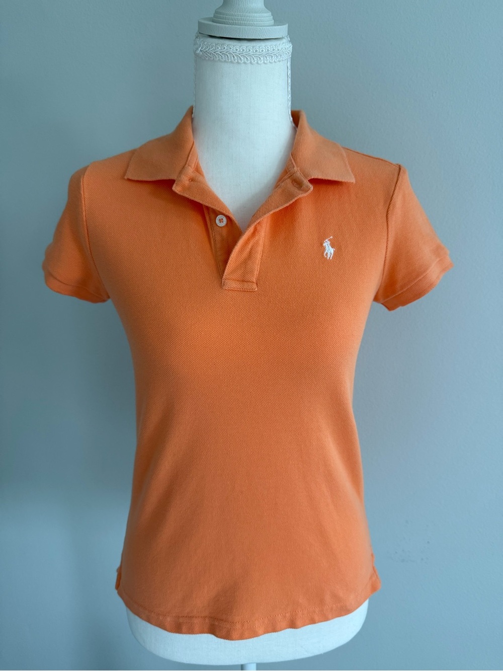 Ralph Lauren Girls Mesh Polo Shirt with White Pony, Key West Orange, L